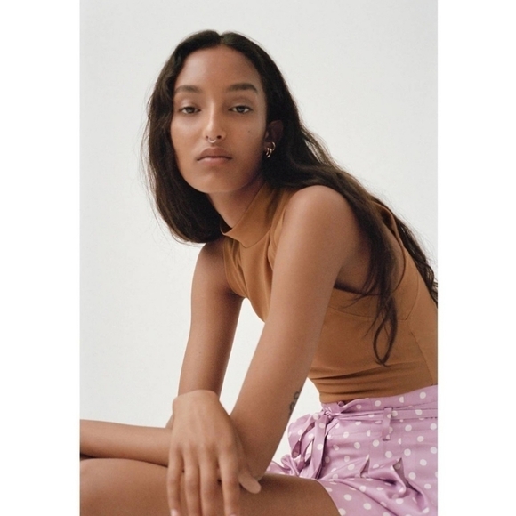 New Zara Polka Dot High Waist Flowy Satin Belted Paperbag Lilac Shorts NWT Small - Picture 7 of 13